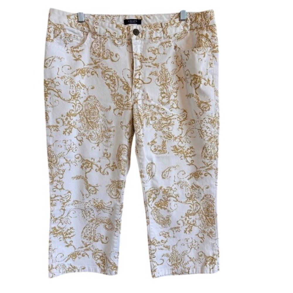 Chaps Women's White & Gold Paisley Denim Capri Denim Jeans Stretch 16